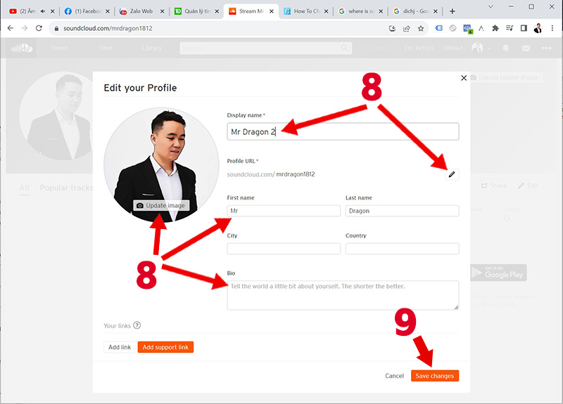 How to change soundcloud profile url and name on desktop 2